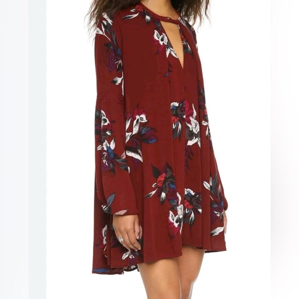 Free People Burgundy Floral Long‎ Sleeve Dress Size L